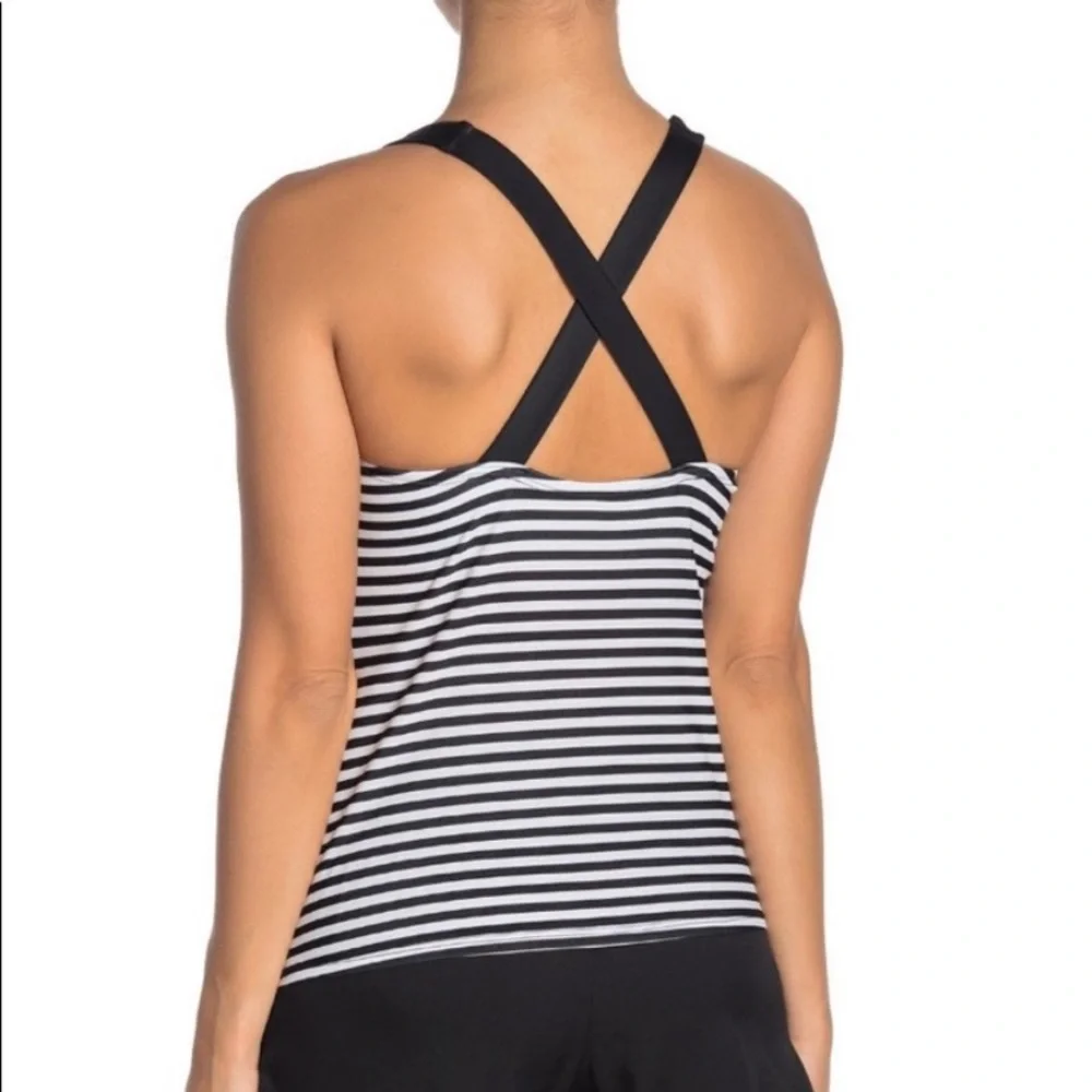 NWT Nike: Small Black/White Stripped Women’s Cross Strap Swim Tank Top